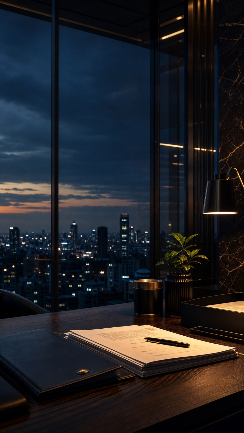 Kampala dusk and legal office atmosphere composed for mobile screens